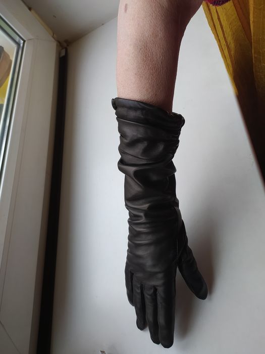 Шкіряні високі рукавиці перчатки