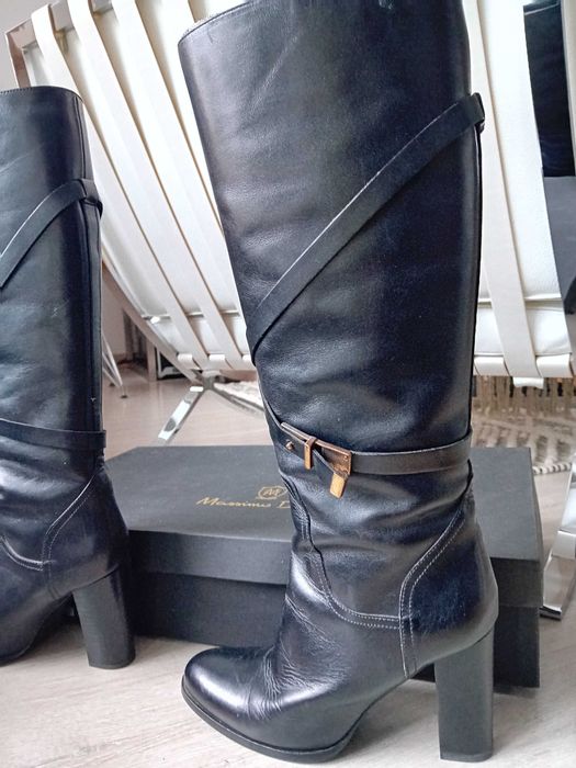 Kozaki Massimo Dutti R 38 czarne wysokie obcasy skóra naturalna