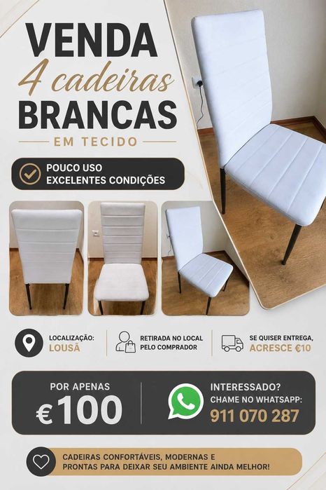 Quatro Cadeiras brancas em tecido