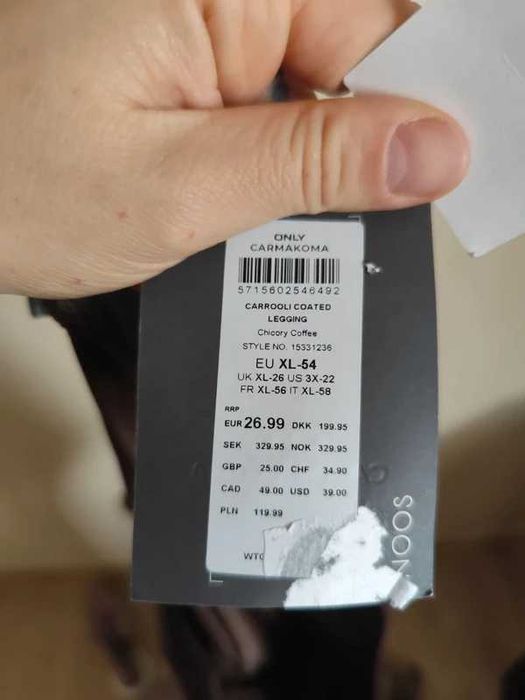 czekoladowe legginsy śliskie only carmakoma 54 nowe z metką elastyczne