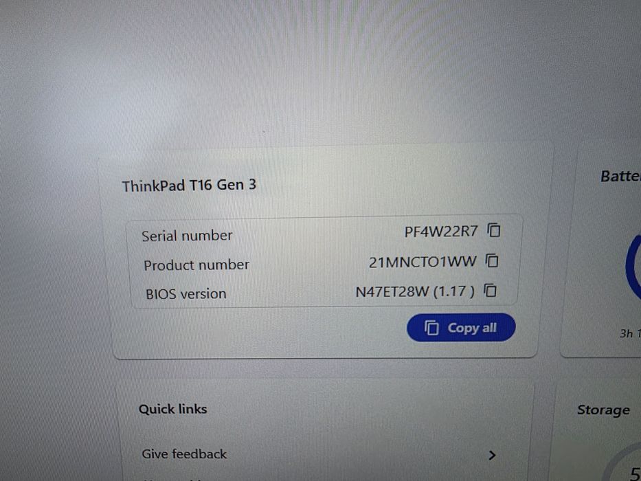 Lenovo Thinkpad T16 g3 Intel Ultra 7 32Gb Ram 512Gb 512Gb SSD