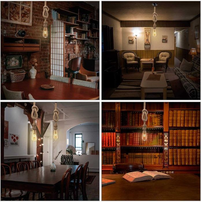 Candeeiro de corda de cânhamo suspenso vintage retro steampunk - NOVO