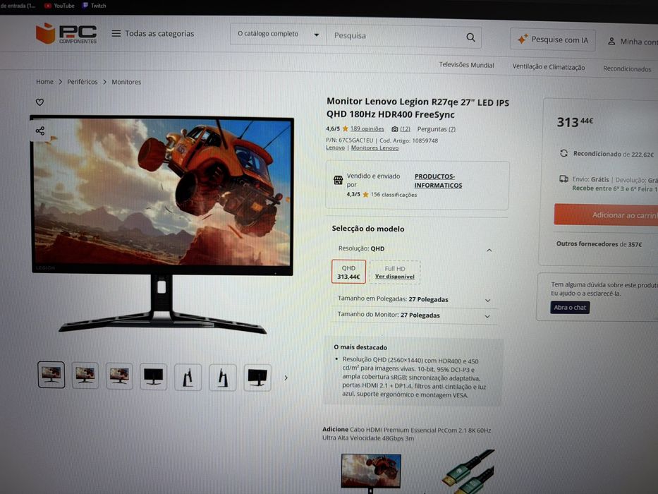 Monitor QHD 180hz