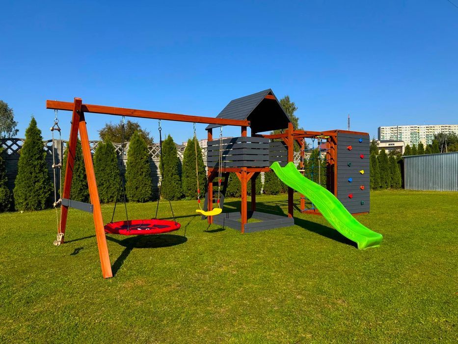 Drewniany Plac Zabaw do ogrodu - PROMOCJA - MIKI - Domek - Huśtawka