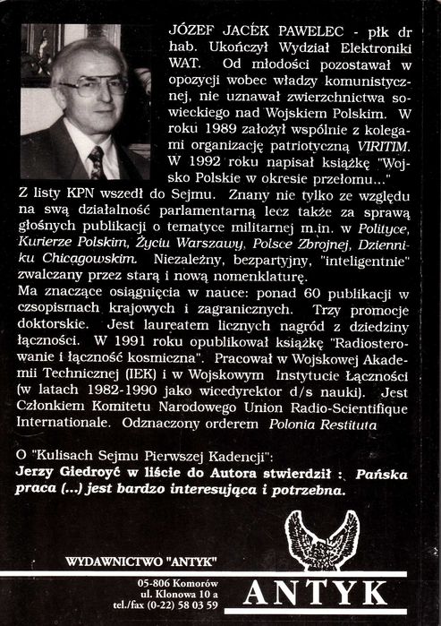 Kulisy Sejmu I kadencji Józef Jacek Pawelec
