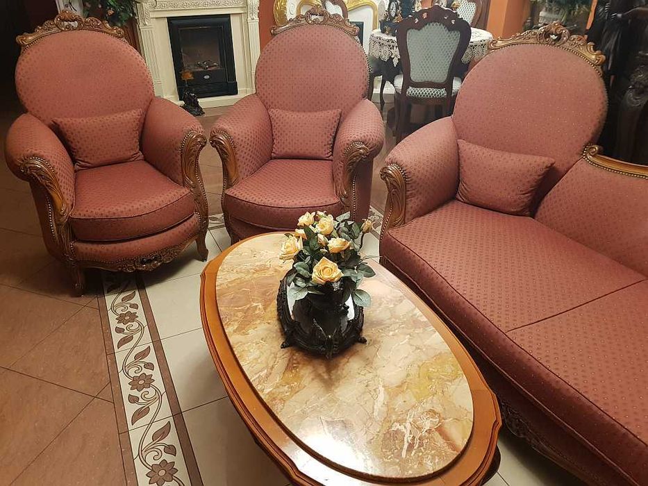 Komplet mebli  wypoczynek do Salonu - Gabinetu 4 +2 - Rzeźby - Cudo!