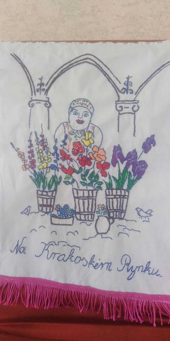 Makatka na ścianę.Na Rynku krakowskim.Haft ręczny.