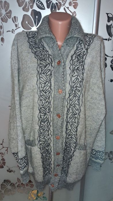 Шерстяная кофта женская, кардиган винтажный  100% шерсть, XXL