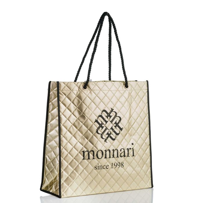 Monnari pakowna torba damska na zakupy shopperka złota materiałowa