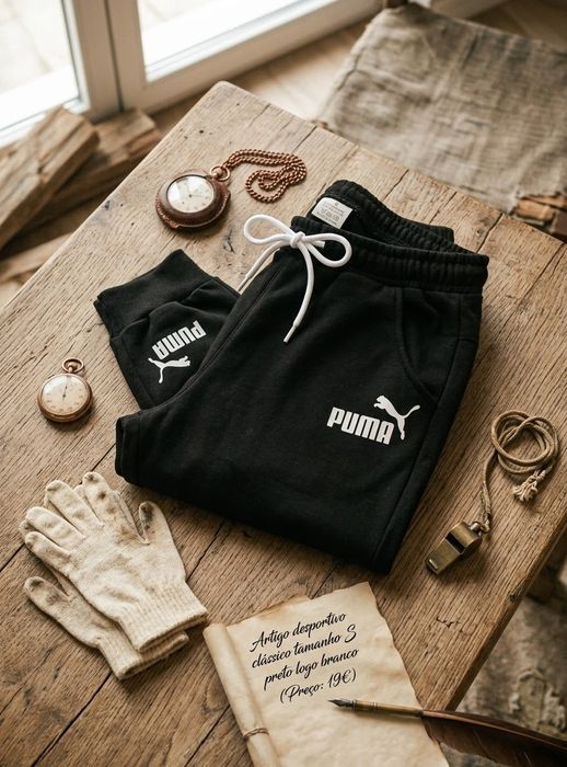 Calças de fato de treino Puma pretas - Tamanho S - Logo branco