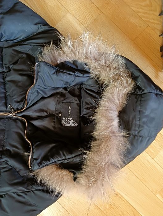 Damska kurtka puchowa M/L futro kaptur 38/40