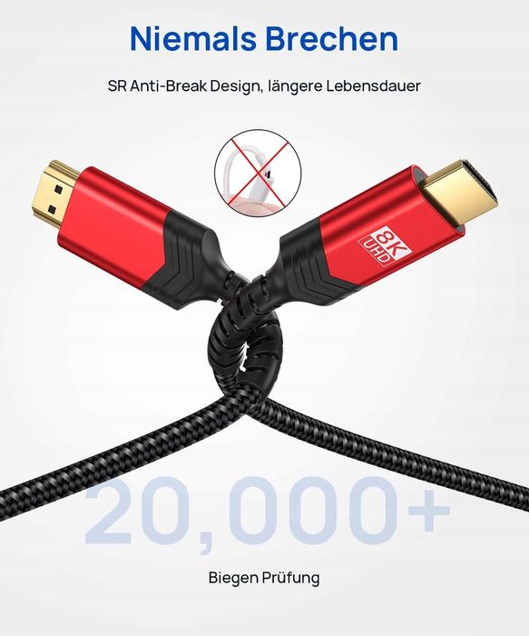 Kabel przejściówka hdmi 3m oplot 8k