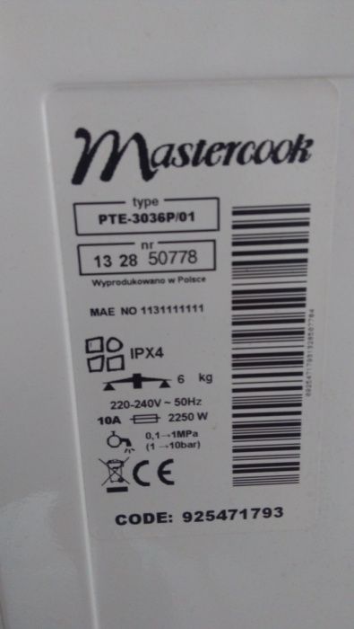 Części do pralki Mastercook, wąż,pasek, i inne...