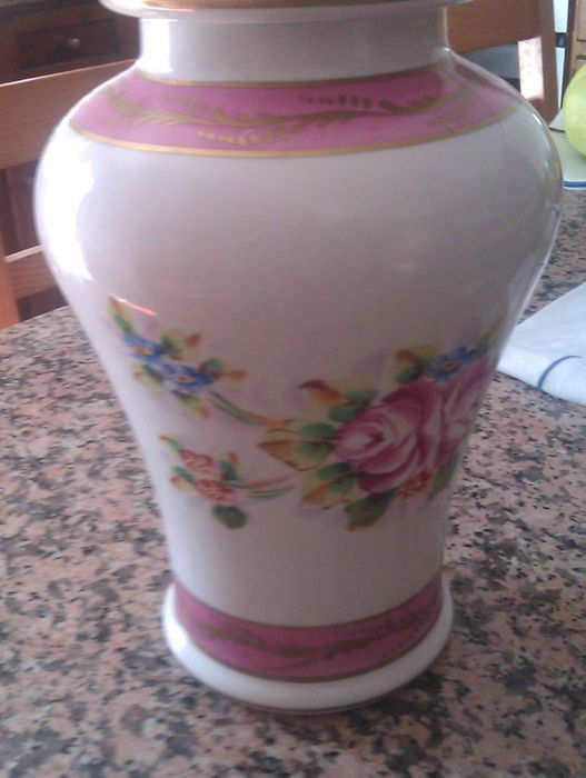 Pote Porcelana pintado à mão ACM 37CMX20CM 1,3KG Novo.