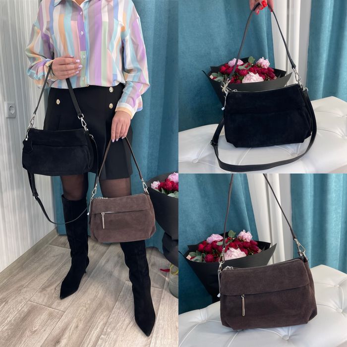 Женская сумка замш через плечо шоколад,черный Жіноча сумка замш