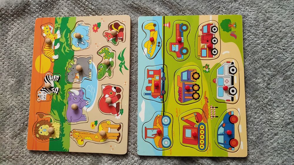 Zestaw Puzzle drewniane zwierzęta pojazdy