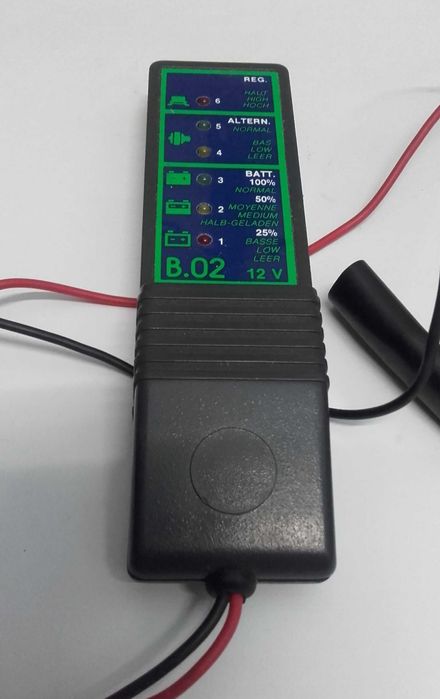 Verificador de bateria e alternador. Alka B.02
14.5x4cm.
