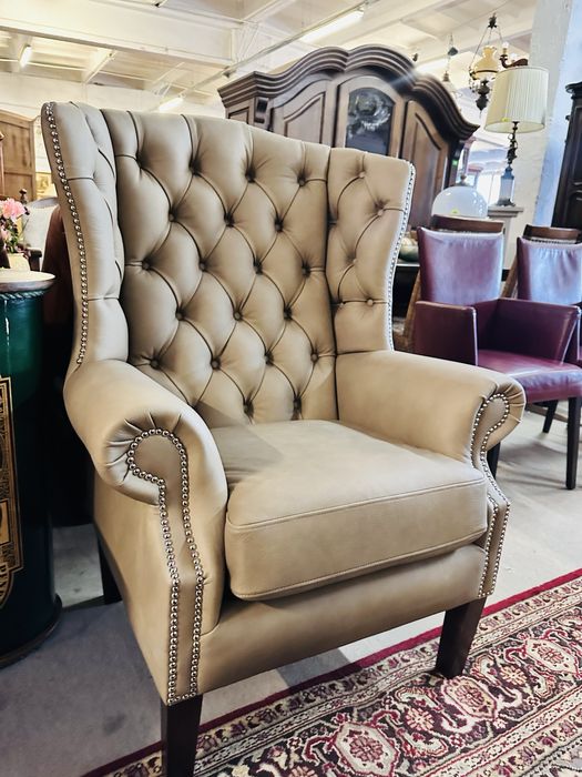 JAK NOWY !!! Genialny fotel chesterfield Quenn Anne SKÓRA NATURALNA :)