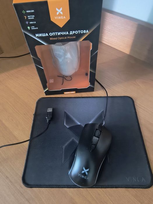 Миша Vinga MSG-180 USB Black+коврик