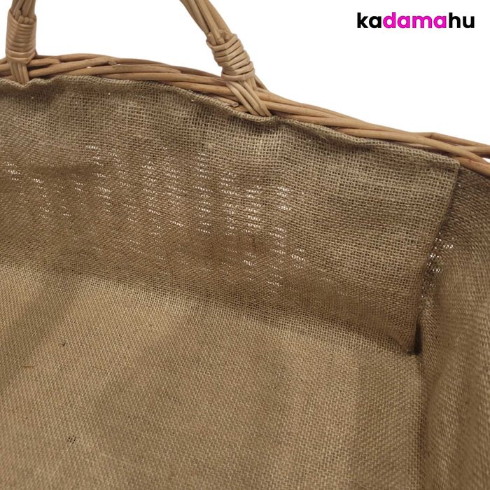 Duży kosz wiklinowy obszyty materiałem Juta na drewno 60x40x40cm