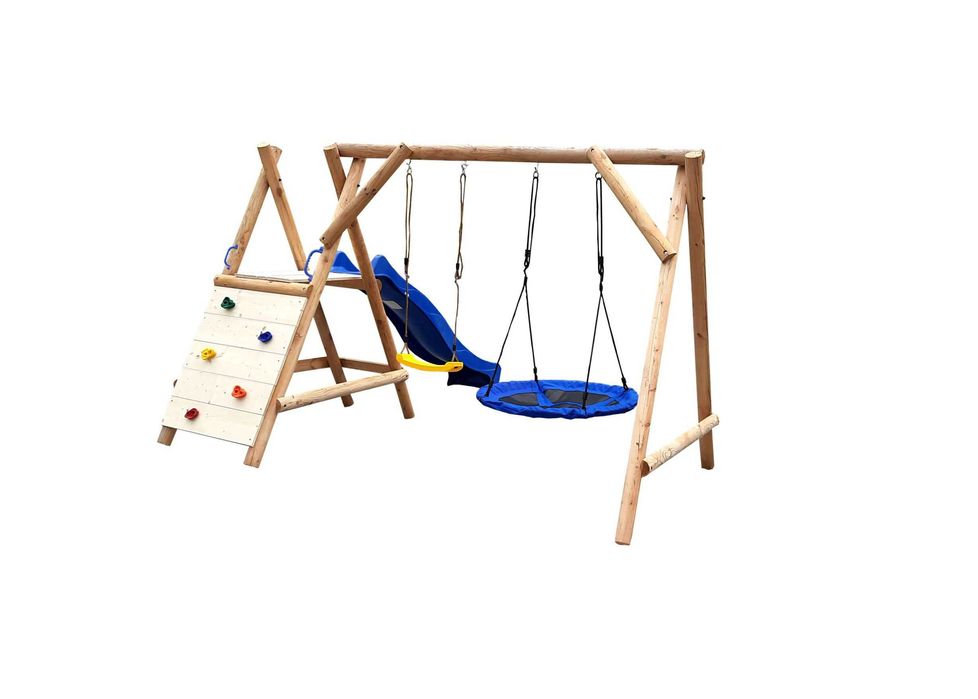 Drewniany Plac Zabaw do Ogrodu MIKI 2Huśtawki Ślizg Ścianka PRODUCENT