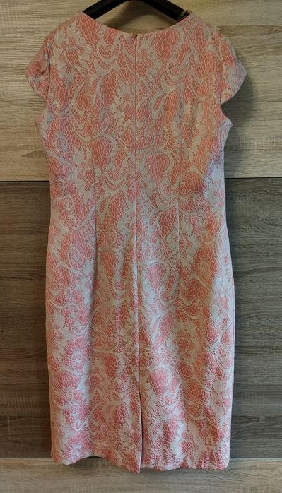 Komplet wizytowy: Sukienka i marynarka/ żakiet, koralowy, Diana, r.42