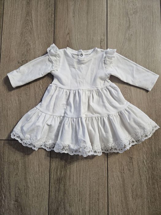 Sukienka na Chrzest chrzciny r. 74 koronka falbanki