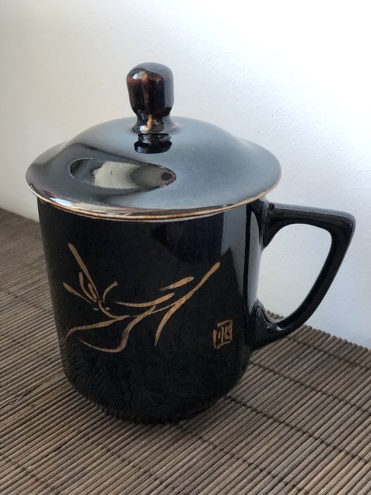 Винтажная японская чашка с крышкой. Заварник Япония. Ручная роспись.