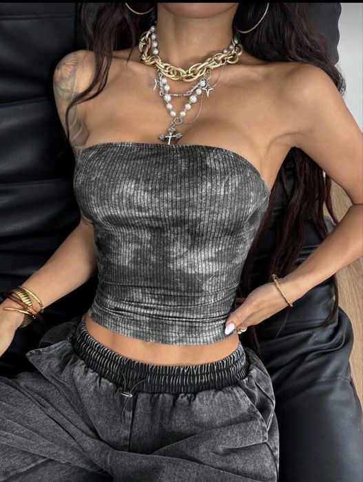 топ бандо без бретелек топик серый черный