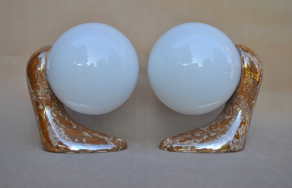 Zestaw kinkietów chabrowych miodowych z kloszami