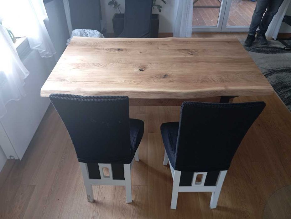 Stół Dębowy Loft Nowoczesny Lite Drewno Dąb Nogi Metalowe z Belką