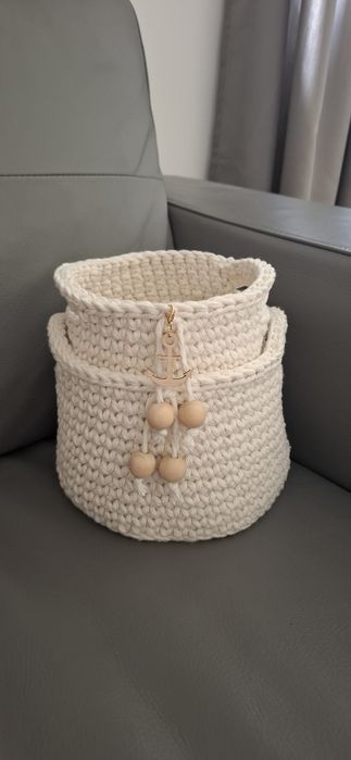 Zestaw koszyków ze sznurka bawełnianego makrama handmade