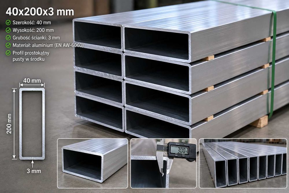 Profil aluminiowy 40x200x3, panel, sztacheta