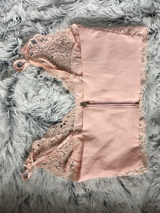 Modny różowy crop top bralette koronka s xs 36 34 zara