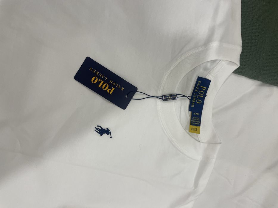 T-shirt polo ralph lauren branca simbolo azul nova
