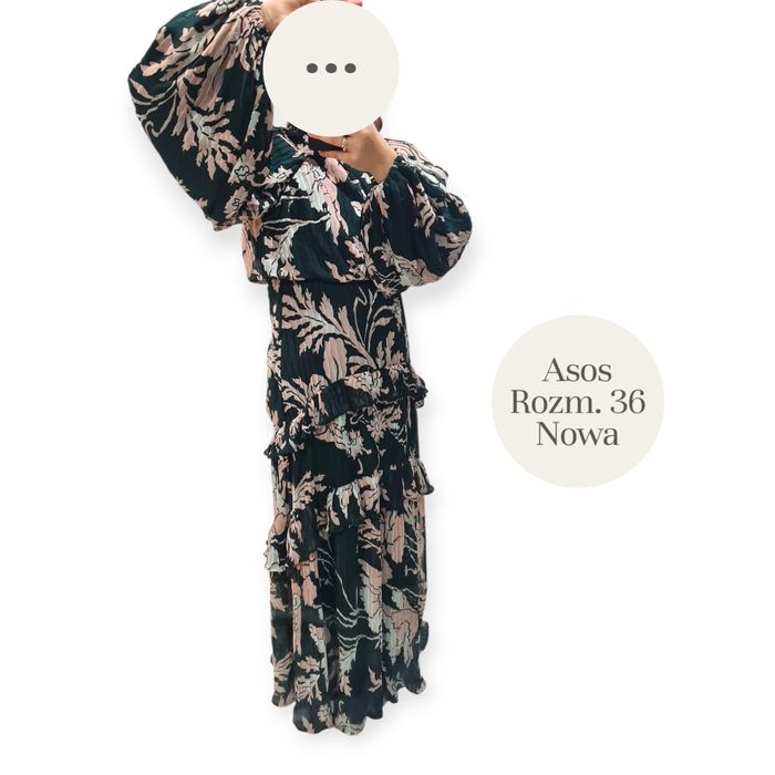 Nowa Sukienka Maxi ASOS Plisowana butelkowa zielen 36 s studniówkę