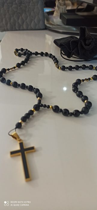 Naszyjnik męski różaniec onyks złoto prezent