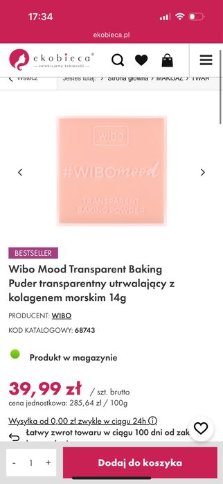Puder Wibo baking wibo mood transparentny