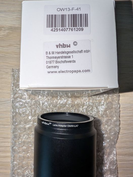 VHBW tubo adaptador igual ao Panasonic DMW-LA7