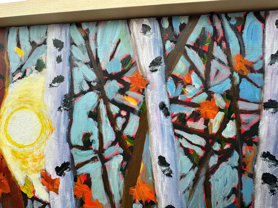 „Jesienny blask" – obraz olejny 40x50 cm, abstrakcja natury, w ramie