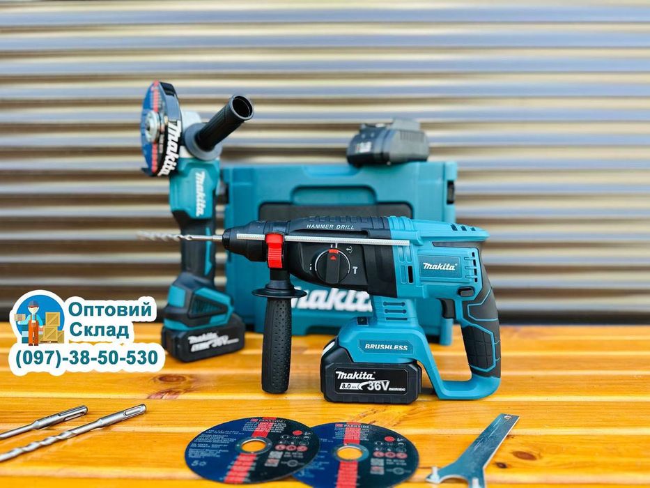 Акумуляторний набор 2/1 Makita Болгарка DGA504 + Перфоратор DHP202