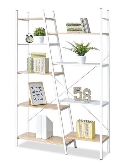 Nieregularny regał na książki wysoki sonoma biel metal