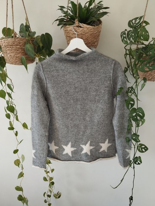 Sweter golf wełniany, z moherem, szary, zimowy, basic, gwiazdka r.M/L