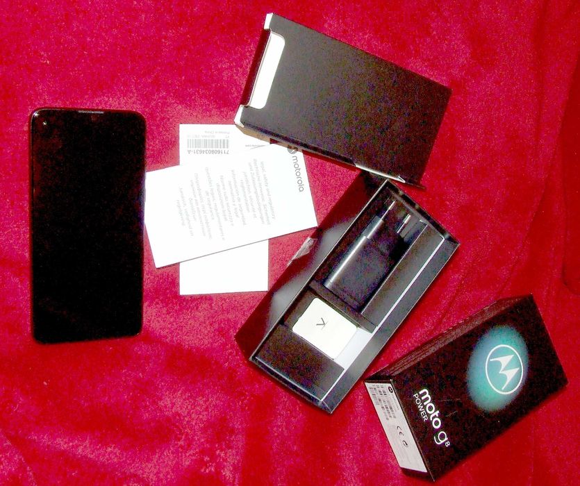 Motorola G8 Power niebieski lazurowy + etui pudełko ładowarka