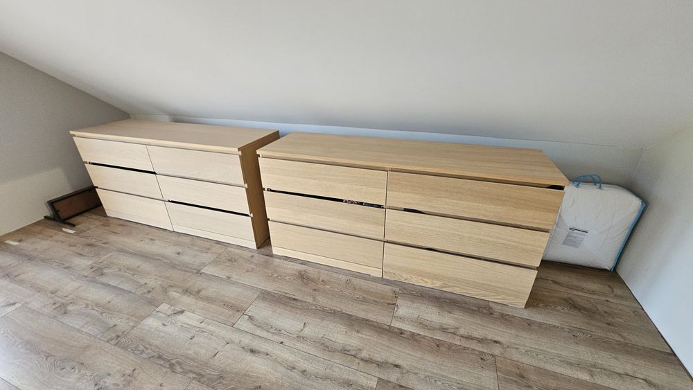 Komody Ikea Malm, 6 szuflad, dębowa beicowana na biało, 160x78cm