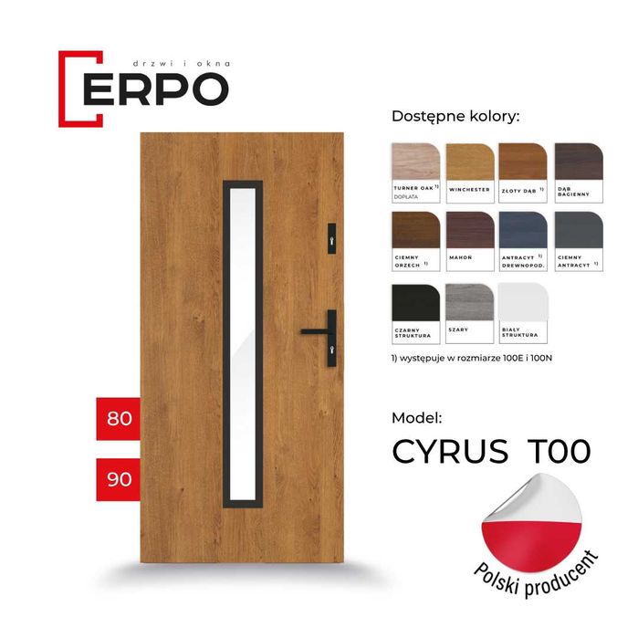 Drzwi zewnętrzne metalowe ciepłe gr.72mm winchester 80lub90 lewe, praw