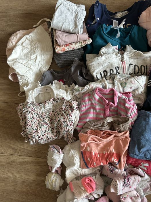 Paczka zestaw ubranek dla dziewczynki rozmiar 80 ponad 55 sztuk