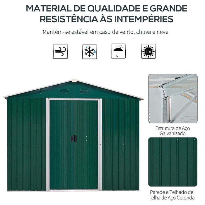 Abrigo Jardim Metal 4,1m² Verde 236x174x190 cm – Novo