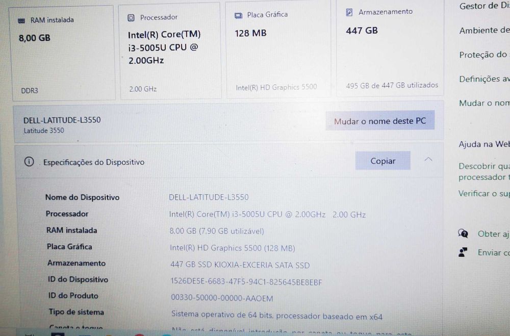 Dell Latitude 3550 Laptop, CPU i3-5005U, 8GB DDR3, 480GB SSD64552205442818121