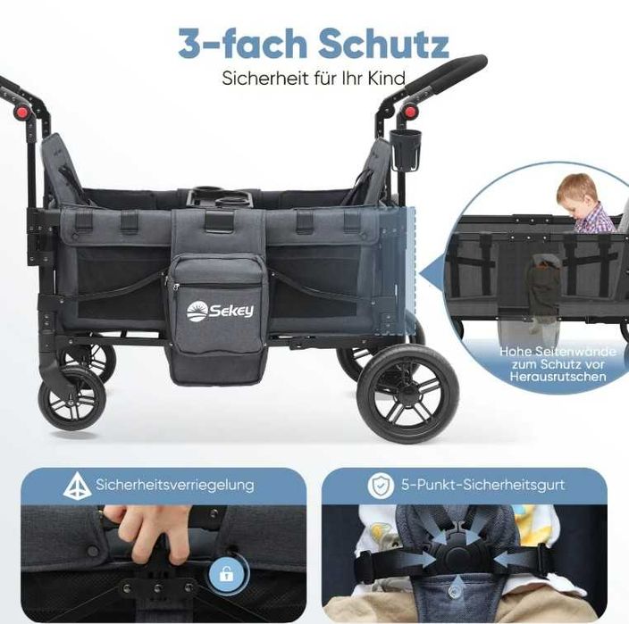 Wózek dla dwójki dzieci PREMIUM WAKACYJNY na wyjazdy FW153 uchwyt